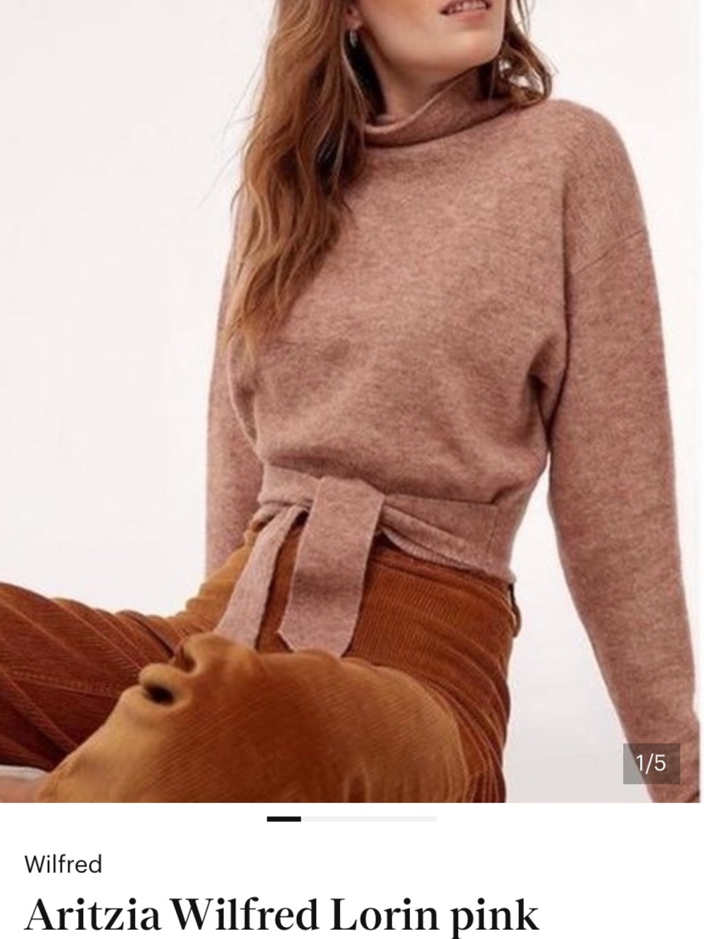 Aritzia Wilfred Lorin Cowl-Turtleneck Sweater in Dusty Pink